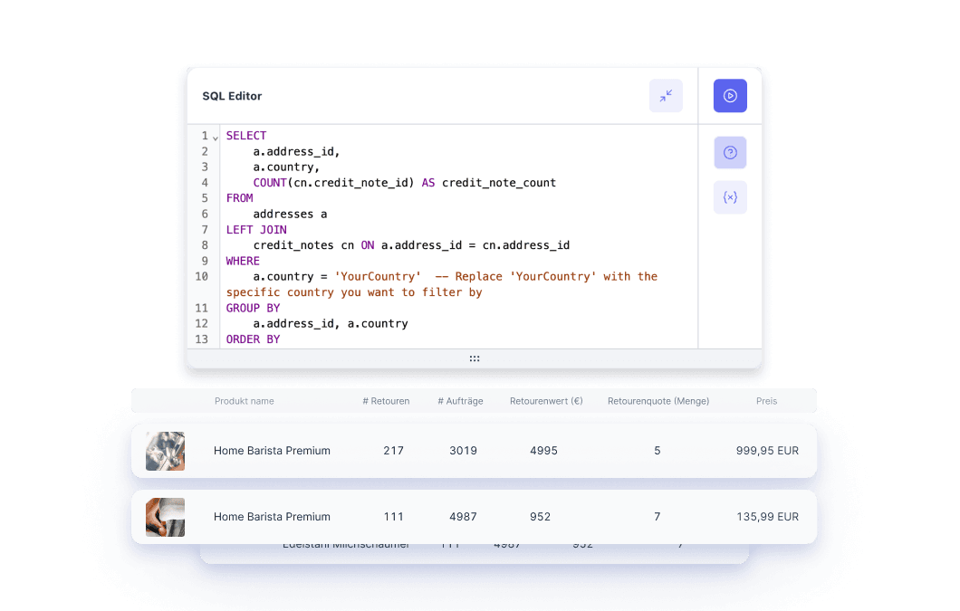 Xentral Berichtswesen Add-On mit SQL Editor. Detaillierte und benutzerdefinierte Berichte erstellen. 